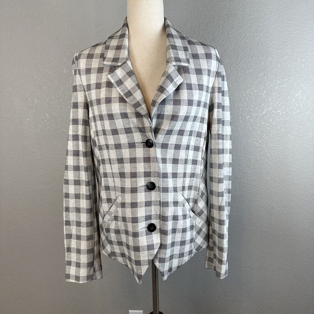 Cabi Womens 5292 Valentina Knit Blazer Size‎ 10 Gray Black Check Plaid Pockets